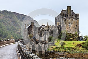 Bridge towards Eilan Donan castle in Scotland