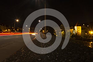 Bridge traffic night light movement at prague city