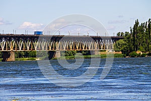 Bridge with traffic over the Dnieper river
