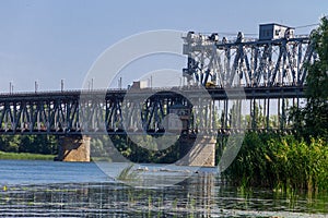 Bridge with traffic over the Dnieper river in Kremenchug