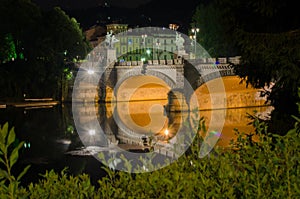 Bridge of Umberto I Turin, Italy by night.