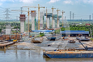 A bridge under construction over the Saigon River.