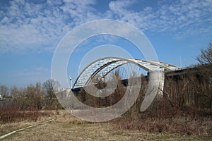 bridge (van Brienenoordbrug) on the forest on the island of Brie