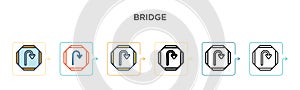 Bridge vector icon in 6 different modern styles. Black, two colored bridge icons designed in filled, outline, line and stroke