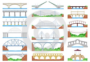 Bridge vector urban crossover architecture and bridge-construction for transportation illustration bridged set of river photo