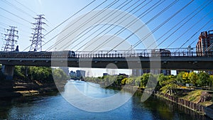 Bridge vehicle metro on river