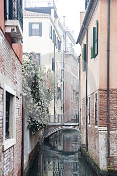 Bridge in Venice with fog