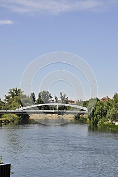Bridge view over Crisul Repede River of Oradea City in Romania.