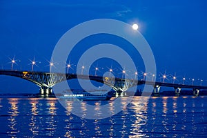 Bridge on the Volga river between the cities of Saratov and Engels, summer evening