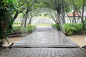 Bridge and Walking Path after the rain at Suan Luang Rama 9 Park