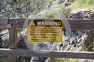The Bridge Warning Notice at Bell`s Rapids, Avon Valley, Western Australia