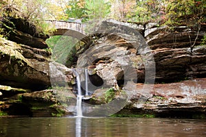 Bridge and Waterfall in Hocking Hills State Park, Ohio