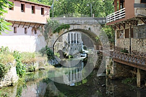 Bridge, waterfalls, river at the old town of Livadeia, in Boeotia region, Central Greece, Greece
