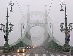 Bridge in winter mist, Budapest