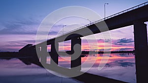 Bridge through Zeya river late in the evening