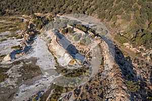 BRIDGEPORT, CALIFORNIA, UNITED STATES - Sep 12, 2020: Aerial view of Travertine Hot Springs