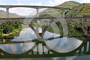 Bridges across Douro River east of Porto in the Portuguese wine region, Peso da Regua, Portugal