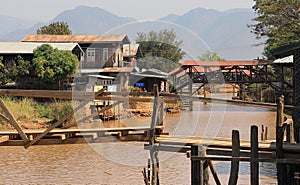 Bridges across rivers off Inle Lake