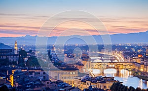 Bridges the arno river florence italy old town in late evening sunset