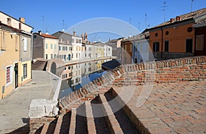 Bridges in canal town Comacchio, Italy