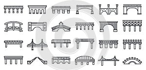 Bridges construction icons set, outline style