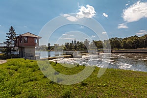 Bridges and dams on the Odra River in Opole, Polan