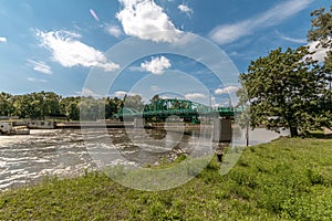 Bridges and dams on the Odra River in Opole, Polan