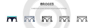 Bridges icon in filled, thin line, outline and stroke style. Vector illustration of two colored and black bridges vector icons