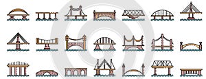 Bridges icons set line color vector