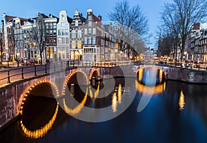 Bridges at the Leidsegracht and Keizersgracht canals intersection in Amsterdam