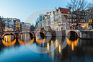 Bridges at the Leidsegracht and Keizersgracht canals intersection in Amsterdam