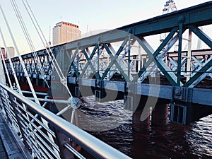 Bridges metal steels symbol blue sky water