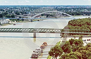 Bridges over the Danube river in Bratislava city, gradient photo