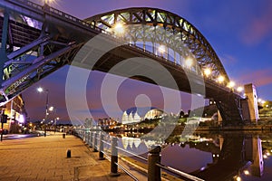 Bridges over the river Tyne in Newcastle, England at night