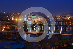 Bridges over the Vltava River, Prague by night