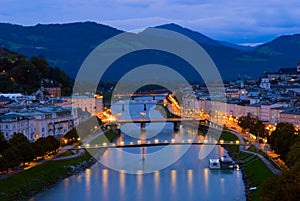 Bridges on the Salzach River in Salzburg, Austria