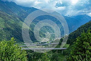 Bridges of the San Bernardino motorway high above Valle Mesolcina, Switzerland
