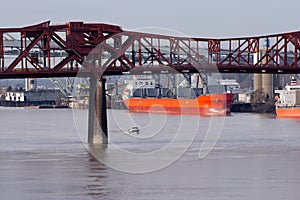 Bridges and ships large and small Willamette River Portland city