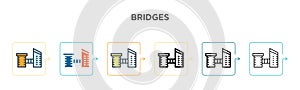 Bridges vector icon in 6 different modern styles. Black, two colored bridges icons designed in filled, outline, line and stroke