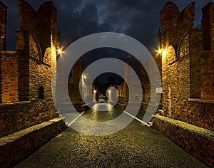 Bridges and walls of old Verona. Italy.