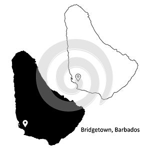 Bridgetown Barbados. Detailed Country Map with Location Pin on Capital City.