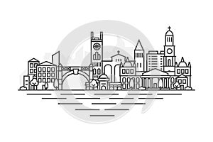 Bridgetown city, Barbados architecture line skyline illustration. Linear vector cityscape with famous landmarks, city