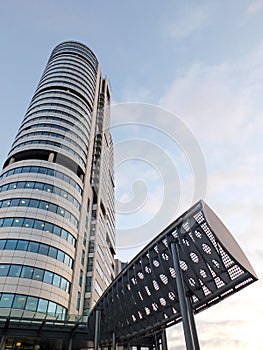 Bridgewater Place building the tallest structure in leeds with aerodynamic wind baffles constructed outside to deflect dangerous