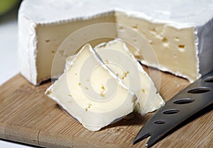 Brie Cheese on Cutting Board Close-Up