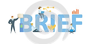 BRIEF. Concept with people, letters and icons. Flat vector illustration. Isolated on white background.