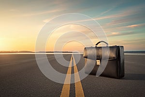 Briefcase against horizon merges business and travel, evoking new opportunities photo