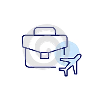 Briefcase and airplane. Business trip. Pixel perfect, editable stroke icon