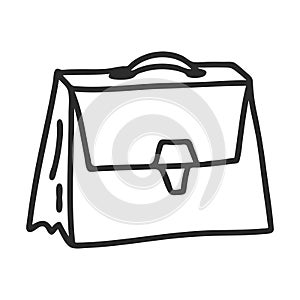 Briefcase for documents in Doodle style. Symbol of a business person, business, . The icon is hand-drawn and isolated on
