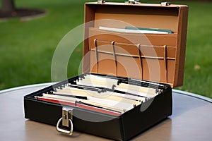 a briefcase filled with resumes