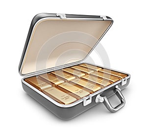 Briefcase full of gold bars. 3D Icon